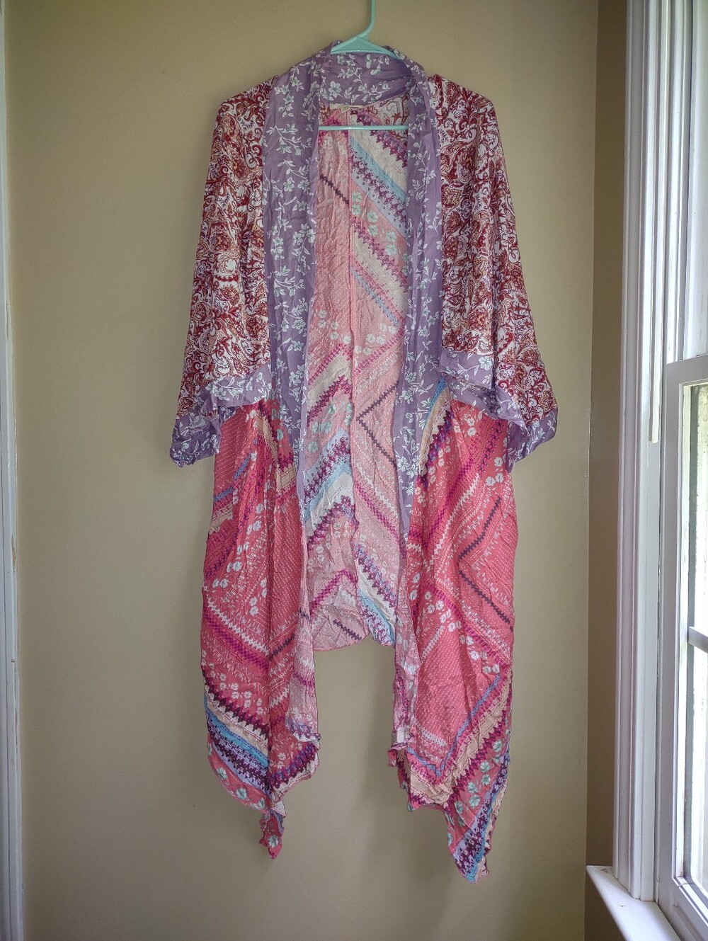 Oddy Pink Lilac Patchwork Floral Boho Kimono Duster Flowy